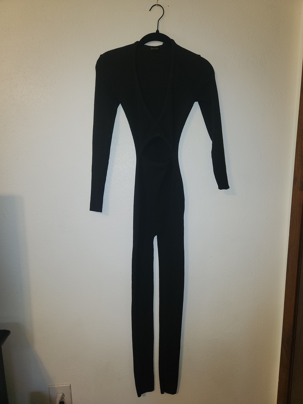 Pretty Knit Ribbed Black Sweater Jumpsuit.